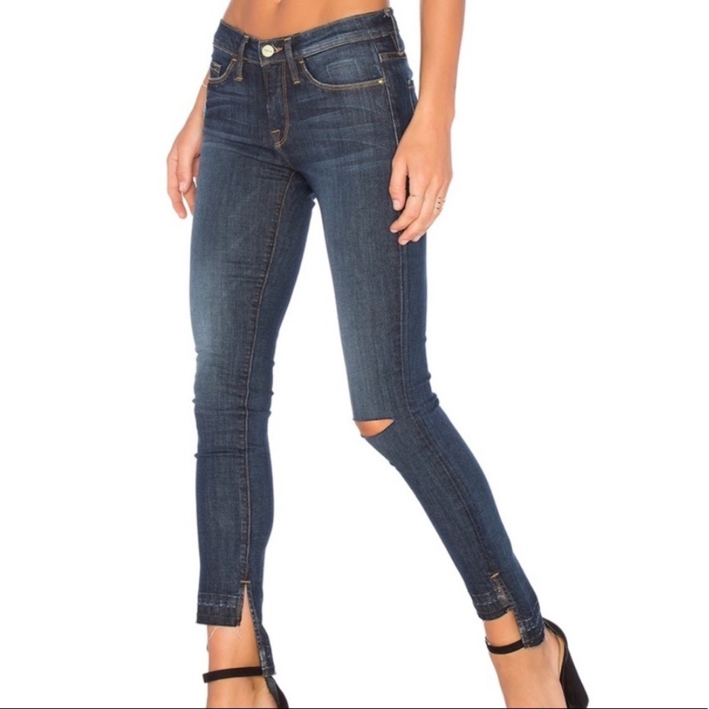 Frame Denim Le Skinny de Jeanne Mid Rise Unravel Step Fray Hem Jean Anchorage 26